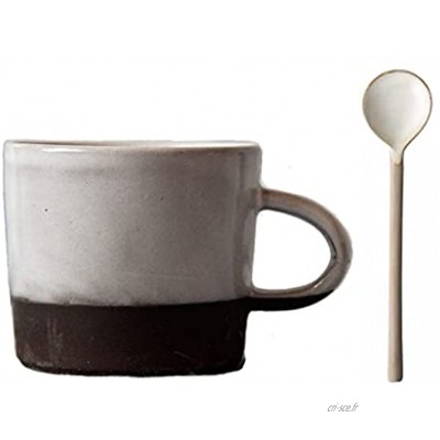 Ensemble de tasse à café fait à la main de 6,5 oz tasses à thé rétro en grès pour la maison et le bureau tasses à cappuccino avec cuillère en céramique lavable au lave-vaisselle bleu ou gris
