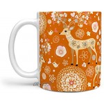 Ktewqmp Tasse de Noël en céramique avec anse Motif fleurs de cerf Pour thé café lait cappuccino Blanc 330 ml