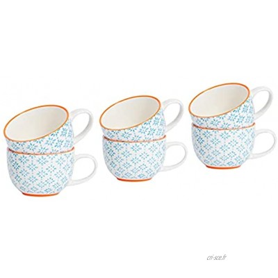 Nicola Spring Tasses à Cappuccino à café à thé Fantaisie et Vintage avec Motifs Bleu Orange Boîte de 6