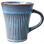 Tasse à café faite à la main de 8,5 oz tasses à thé en céramique rétro rayures verticales glacis réactif tasses à cappuccino pour la maison et le bureau lavable au lave-vaisselle bleu lac 1