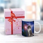 Tasse en céramique blanche motif chat galaxie de l'espace extérieur Tasse à café matinal cappuccino lait thé tasse en grès Idée cadeau pour femme homme enfant anniversaire 325 ml