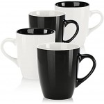 COM-FOUR® 4x Tasse à café en céramique Tasse à café au design moderne Cafetière pour boissons froides et chaudes 350 ml 04 pièces noir blanc