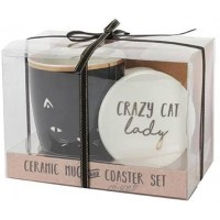 Crazy Cat Lady Mug et dessous-de-verre???Mug de t?te de chat en c?ramique avec dessous de verre???Purrfect Cadeau???H?: 12.00?cm X L?: 16.00?cm X P?: 9.70?cm Livraison gratuite