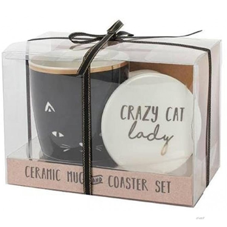 Crazy Cat Lady Mug et dessous-de-verre???Mug de t?te de chat en c?ramique avec dessous de verre???Purrfect Cadeau???H?: 12.00?cm X L?: 16.00?cm X P?: 9.70?cm Livraison gratuite