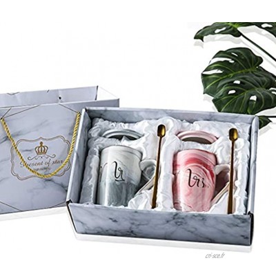 ∆DreamJing – Lot de 2 tasses à café thé en céramique « Mr & Mrs » avec boîte cadeau pour enterrement de vie de jeune fille fiançailles mariage anniversaire 400 ml