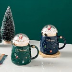 DZHTWSRYGR Tasse de Noël Tasse de Noël Couple Figurines de Père Noël en céramique avec Couvercle et cuillère Tasse à café de Style Vacances
