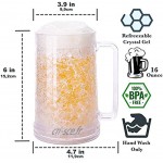 Lot de 4 tasses à bière avec gel pour congélateur – tasses à bière givrées – tasses à double paroi avec gel – tasses à bière pour congélateur – Transparent
