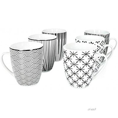 MamboCat Seoul 6 pièces Lot de 6 tasses à café I 6 motifs I Noir & Blanc I 320 ml