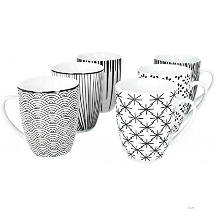 MamboCat Seoul 6 pièces Lot de 6 tasses à café I 6 motifs I Noir & Blanc I 320 ml