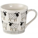 Mugs Tasses à Café Animaux de Ferme Ensemble de 4 Motifs Moutons Grande Céramique Porcelaine Noir et Blanc Cadeau Amoureux des Animaux