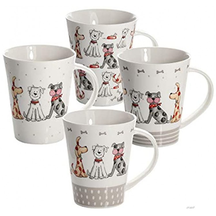 Tasse Chien Lot de 4 Tasses à Café à Thé en Ceramique Mug Original avec Motif Chiens Mignons Decoratif Cadeau pour les Amateurs des Chiens et Amatuers des Animaux Femme Homme