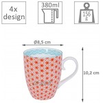 Tokyo Design Studio | Star Wave | LOT DE 4 TASSES | Tasses à Thè | Tasses à Cafè | En Porcelaine Asiatique | Dessins Géométriques | Multicolore 380 ml