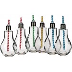 Lot de 6 formes d’ampoules de lumière en verre de 400 ml à gobelet à boire cocktail bocal avec pailles.