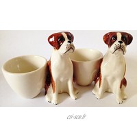 2 Pieces ceramique coquetiers Design Chien de Boxeur Brunes