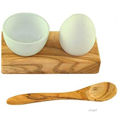 Ensemble de porte-œufs avec coquetier et cuillère à œuf en bois d'olivier