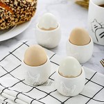Lot de 4 coquetiers en céramique blanche design unique poule mignon en forme de 3D porte-œufs vaisselle vaisselle décoration cadeau anniversaire Pâques Noël famille amis enfants