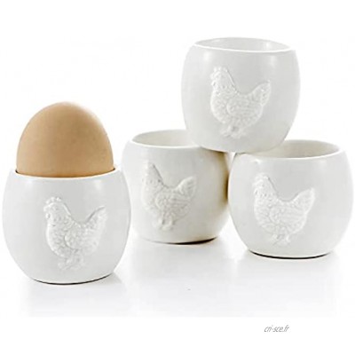 Lot de 4 coquetiers en céramique blanche design unique poule mignon en forme de 3D porte-œufs vaisselle vaisselle décoration cadeau anniversaire Pâques Noël famille amis enfants
