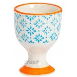 Nicola Spring Coquetiers en Porcelaine à Motif Bleu Orange Lot de 4