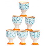 Nicola Spring Coquetiers en Porcelaine à Motif Bleu Orange Lot de 6