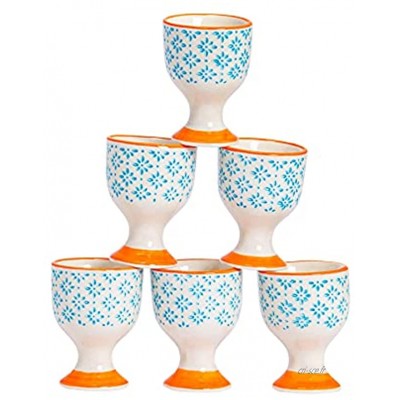 Nicola Spring Coquetiers en Porcelaine à Motif Bleu Orange Lot de 6