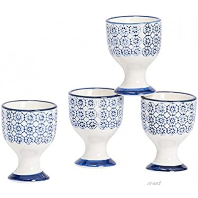 Nicola Spring Coquetiers en Porcelaine à Motif Floral Bleu Lot de 4