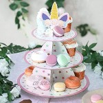 3 étages Présentoir à Cupcakes à Licorne ，Support à Gâteau pour goûter Cupcakes décoration de Anniversaire Mariage . Présentoirs à gâteau