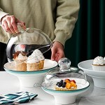 DOITOOL Présentoir à gâteau avec dôme en céramique sur pied avec cloche en verre pour cupcakes desserts fromages pâtisseries 19 cm