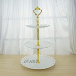 Hetoco Présentoir à gâteaux à 3 étages en plastique blanc pour dessert pâtisserie gâteau cupcake plateau de service pour fête mariage décoration d'intérieur