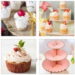 KINDPMA 3 Set Presentoir Cupcakes Carton avec 2PCS Présentoir à gâteaux 3 étages et 1PC Présentoir à gâteaux 2 étages-18cm 24cm 32cm-Rose