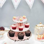 KINDPMA 3 Set Presentoir Cupcakes Carton avec 2PCS Présentoir à gâteaux 3 étages et 1PC Présentoir à gâteaux 2 étages-18cm 24cm 32cm-Rose