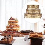 Lot de 3 présentoirs à gâteaux ronds en métal doré Présentoir à gâteaux de mariage élégant Assiettes à dessert pour fête mariage anniversaire