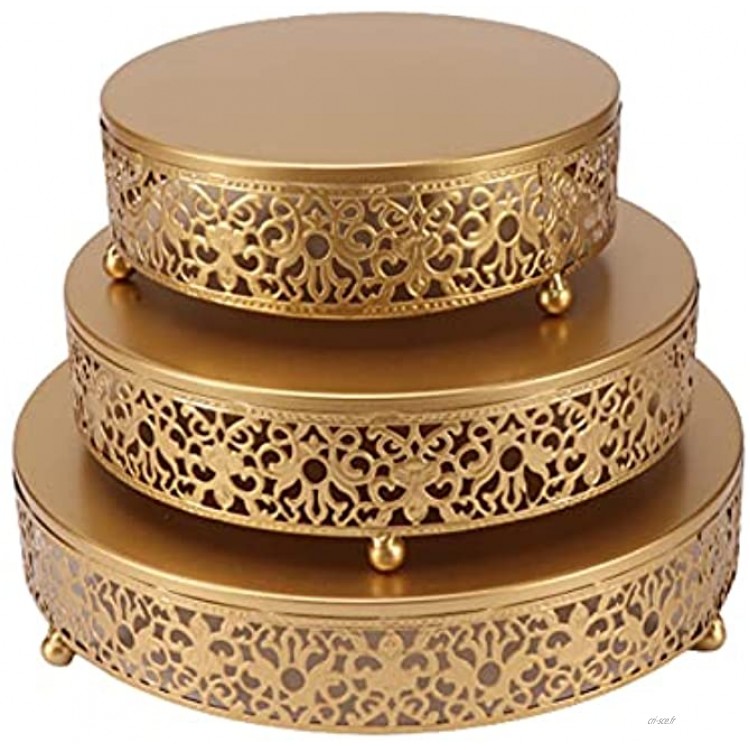 Lot de 3 présentoirs à gâteaux ronds en métal doré Présentoir à gâteaux de mariage élégant Assiettes à dessert pour fête mariage anniversaire