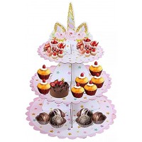 Présentoir à Cupcakes en Carton Présentoir Gâteau Carton 3 Niveaux Support pour Cupcake Licorne Convient pour Bébé Anniversaire Mariage Boulangerie Food Display Remise des Diplômes Noël