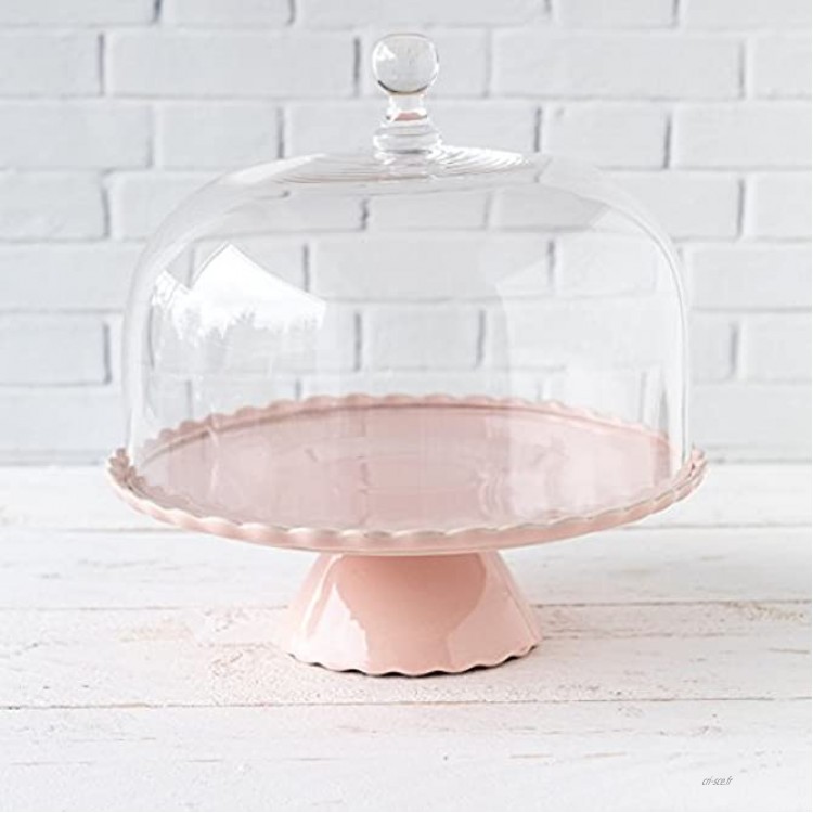 Présentoir à gâteau Sweet Flower Medium rose avec cloche en verre Ø 28 cm