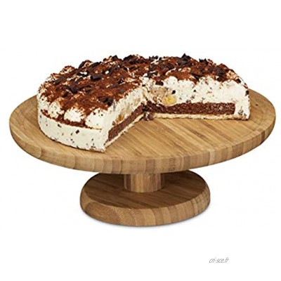 Relaxdays 10020545 Assiette à gâteau sur pied 33 cm bambou assiette à tarte plat de service rond H x D: 11,5 x 33 cm nature
