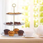 Relaxdays serviteur gâteau 3 étages biscuits & muffins rond verre & métal 38 x 30 cm présentoir doré transparent