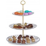 Relaxdays serviteur gâteau 3 étages biscuits & muffins rond verre & métal 38 x 30 cm présentoir doré transparent