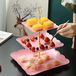 SacJkt Presentoir Cupcake Présentoir à Gâteau Carré 3 Étages Présentoir en Plastique Multifonctionnel Amovible pour Desserts Cupcakes Fruits Rose