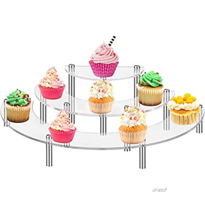 Support de Gâteau 3 Niveaux Risers de Gateau en Acrylique Support à Dessert en Demi Cercle pour Cupcakes Desserts Figurines Rouge à LèvresTransparent