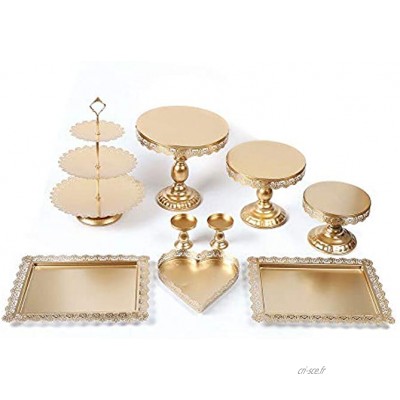 TFCFL Lot de 9 présentoirs à gâteaux en métal style vintage dorés pour les gâteaux de mariage idéals comme décoration de fête