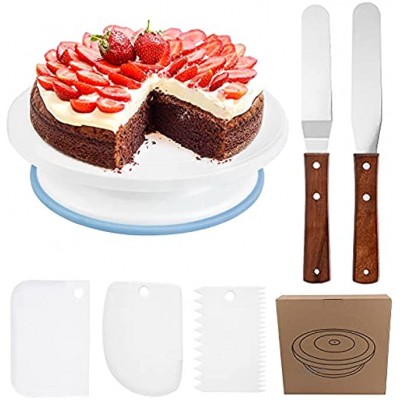 XiYee Table Tournante pour Gâteaux Support Rotatif pour Gâteaux Avec 2 Couteaux à Palettes Inclinés 3 Racloirs à Crème pour la Confection de Gâteaux Décoration de Gâteaux