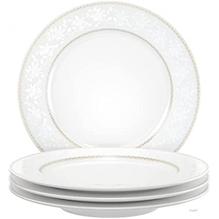 ADDTREE 24,6 cm 4 assiettes rondes en porcelaine blanche avec bordure florale et jardin service de restaurant en porcelaine chinoise dessert dîner