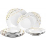 ADDTREE Lot de 4 assiettes carrées en porcelaine pour dessert salade soupe 24,4 cm 21,6 cm Gris Passe au lave-vaisselle