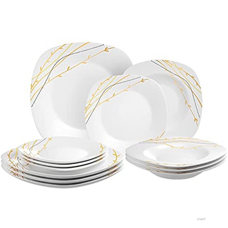 ADDTREE Lot de 4 assiettes carrées en porcelaine pour dessert salade soupe 24,4 cm 21,6 cm Gris Passe au lave-vaisselle