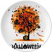 DIYthinker Arbre Halloween Cartoon Motif Décoratif en Porcelaine Assiette à Dessert 8 Pouces Dîner Accueil Cadeau 21cm Diamètre Multicolor