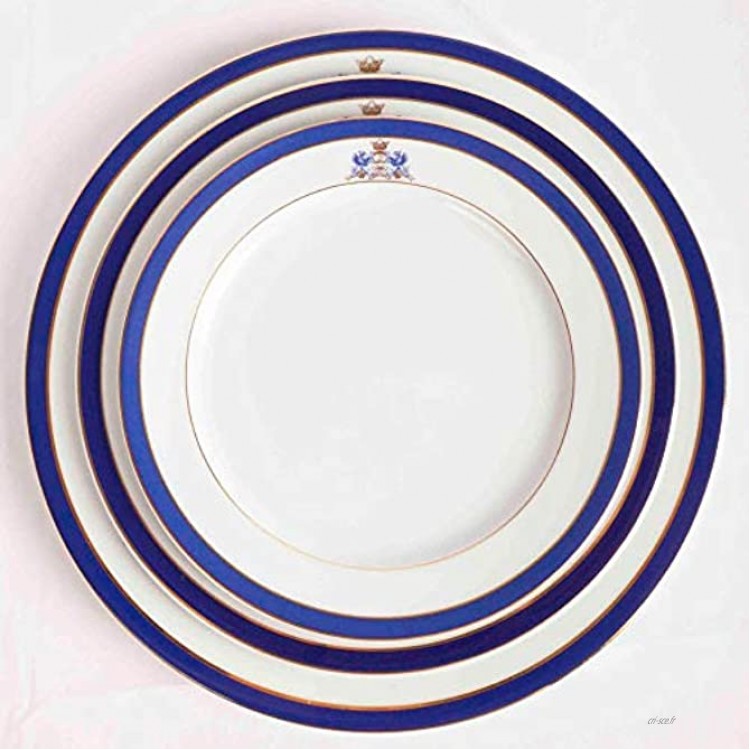 Lot de 18 assiettes en porcelaine blanche 6 grandes assiettes 6 assiettes moyennes 6 petites assiettes à dessert Bleu cobalt Duisburg