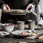 Vaisselle en poterie sets de table en céramique pour 6 assiettes bols et tasses | 38 pièces Premium Kiln Glaze Vaisselle Ensemble d'assiettes à dîner en porcelaine à rayures vintage pour restaur