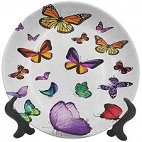 Assiette décorative en céramique en forme de papillon de 20,3 cm Collection de papillons volants de différentes couleurs Pour table de salle à manger décoration d'intérieur