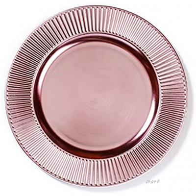 Assiette décorative en plastique 33 cm x 1 pièce Avec rainures Aspect métallique Soucoupe rose