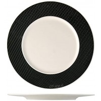 Rosenhaus Alumi Assiette de présentation Blanc os avec bord de couleur noire Fabriqué en porcelaine fine de Chine à haute résistance. Diamètre : Ø 32 cm. Lot de 6 unités.